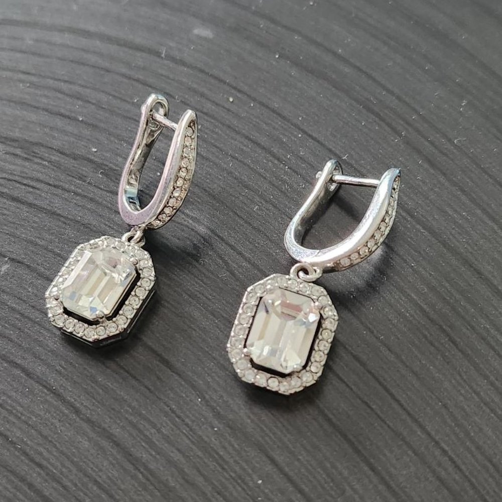 Swarovski Crystal Octagon Earrings with Statement Crystal Centerpiece | Silver